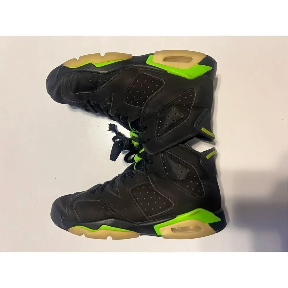 Nike Kids 5Y Air Jordan 6 Retro Sneakers Black Green Neon Basketball Shoes Gym